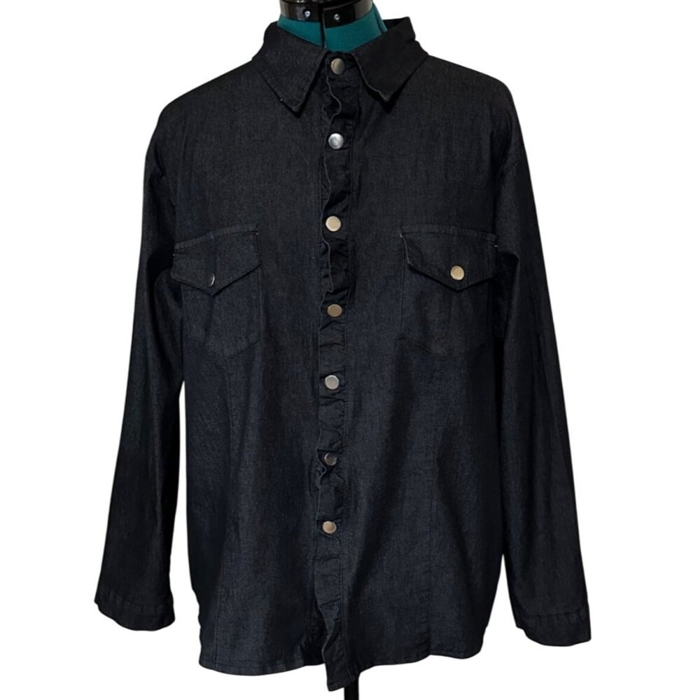 Women's Gray Button-Down Casual Shirt Viscose Polyester Blend Size XL